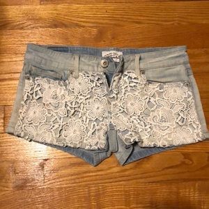 Lace overlay jean shorts